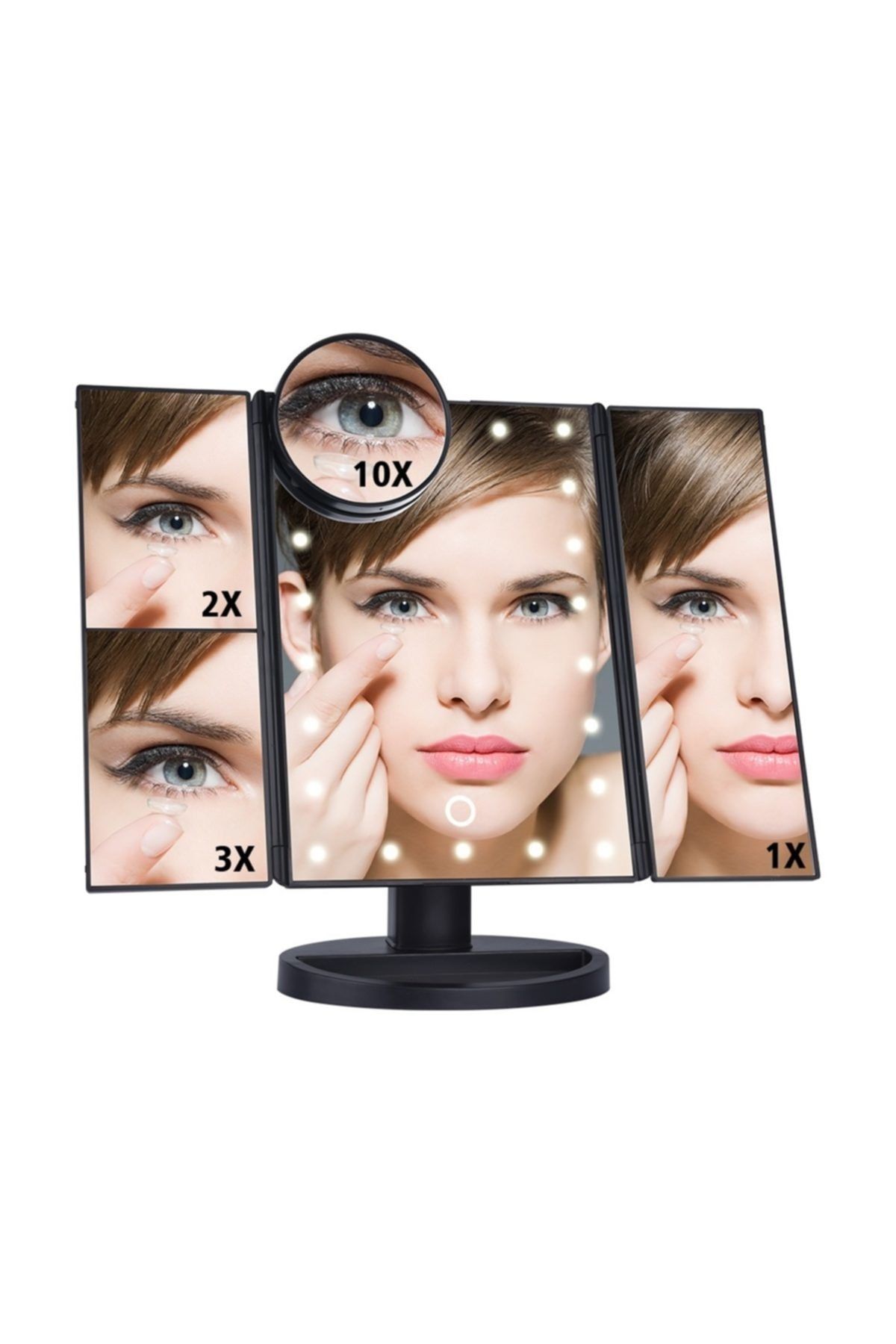 LAND OF MYTH-Magnifying Makeup Mirror with 24 LED Lights, 3 Panels, Foldable, Touch Sensor (black) 3