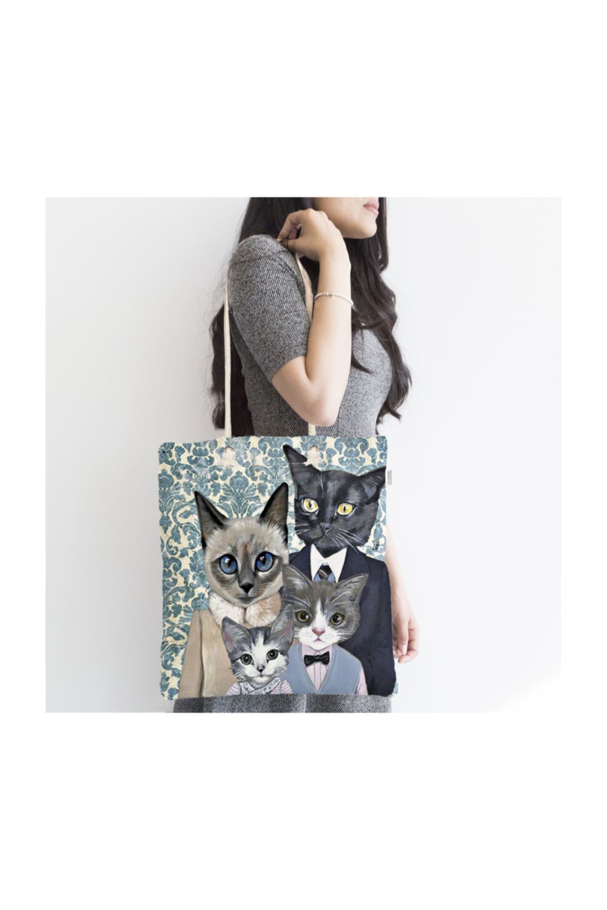Realhomes Geantă Din Țesătură Cu Fermoar Imprimată Digital Cu Design Personalizat Cat Family Geanta-cat-family Femeie - One Size