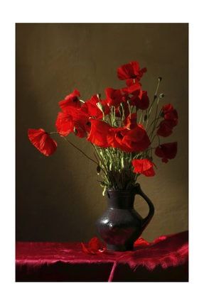 Vazo Içinde Kırmızı Güller Fotoğraf Kanvas Tablo 140x210 Cm A-03-236