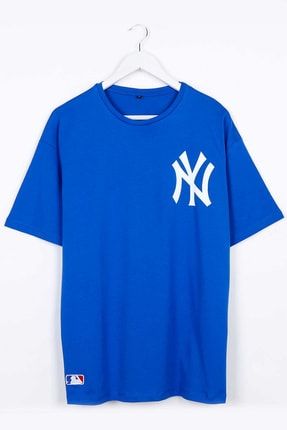 Yankee Baskılı Saks Mavisi Oversize Unisex Tshirt 816E0454