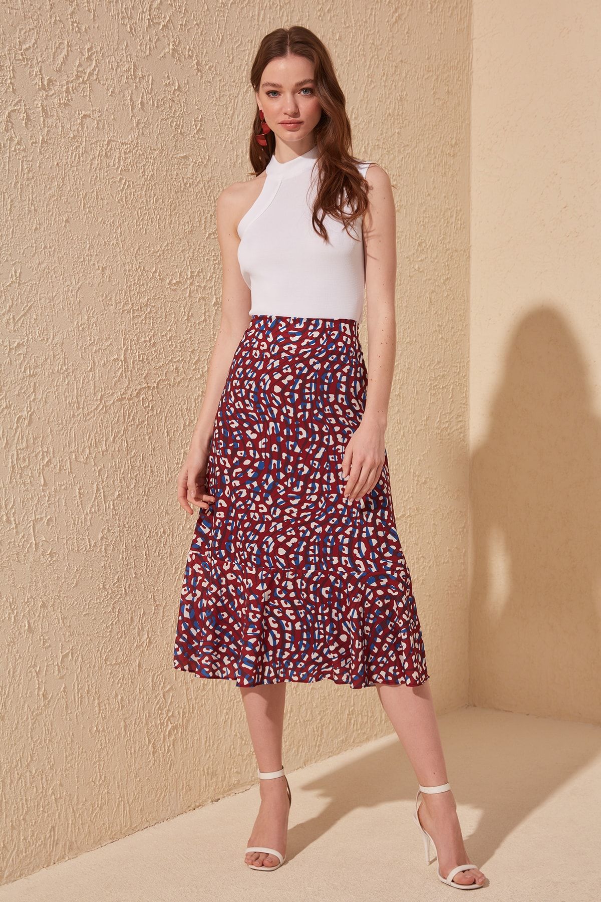 Trendyol Collection-Multi-Colored Flounced Viscose Fabric Animal Pattern Midi Woven Skirt TWOSS19FG0026 12