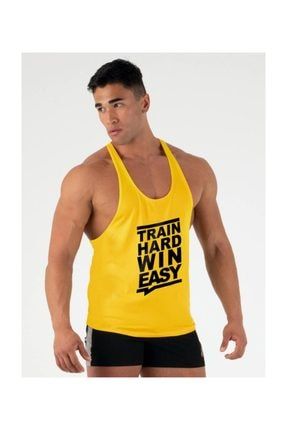 Train Hard Win Easy Gym Fitness Tank Top Sporcu Atleti [sarı] GPTHWESR
