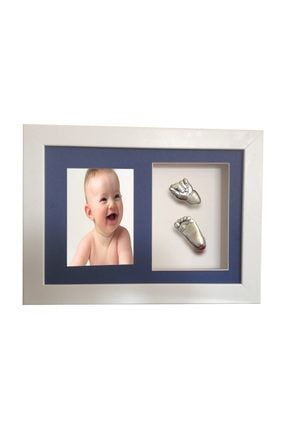 Aljinat ile Beyaz Çerçeveli Resimli 3 boyutlu Bebek El-Ayak İzi Heykeli Kalıp Seti KIZLER-8