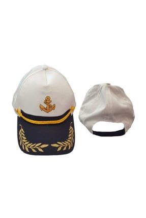 Partidolu Beyaz Renk Yetişkin Denizci Kaptan Şapkası Kepi BP4147KPTN