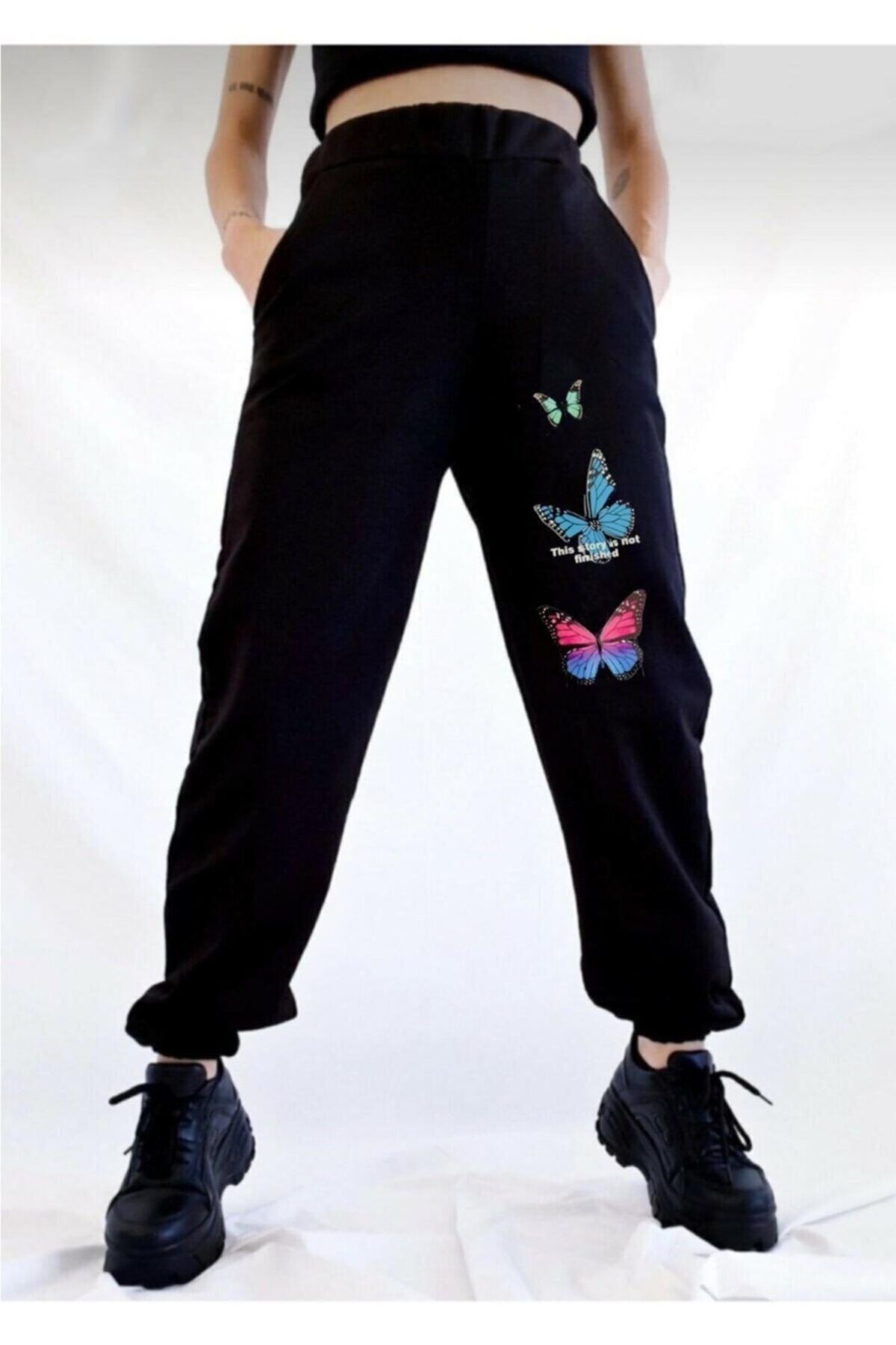 Butterfly sweatpants on sale black