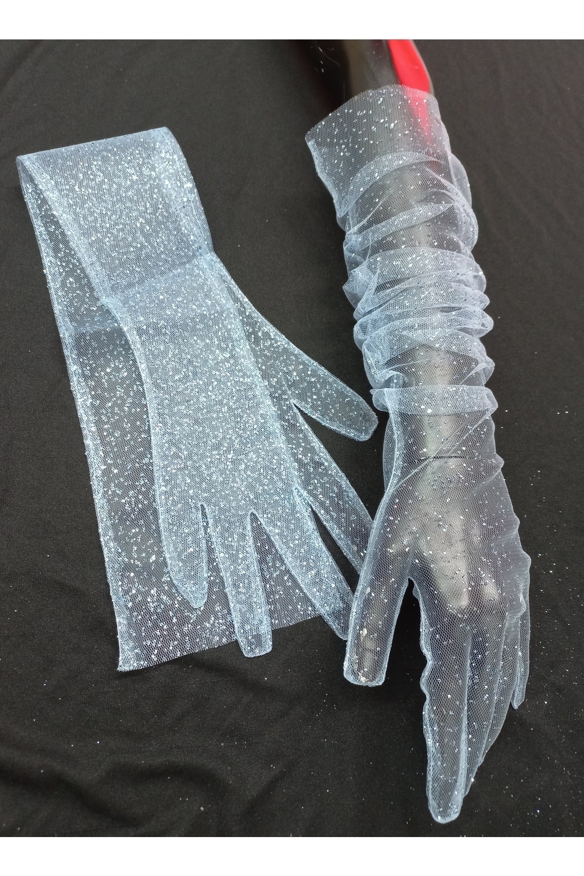 es moda shop  Diamond ışıltılı abiye gelin eldiveni uzun mavi - Görsel 2