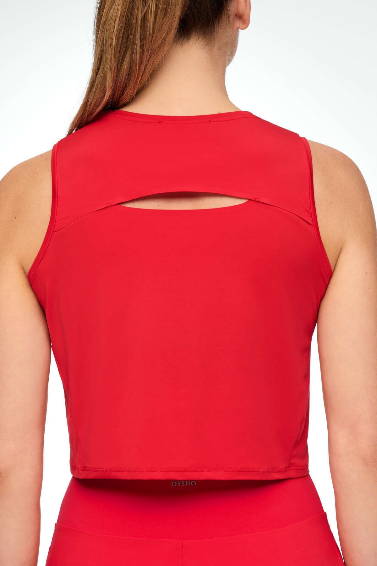 OYSHO CROPPED MICROPERFORATED TECHNICAL SLEEVELESS - Top - red 