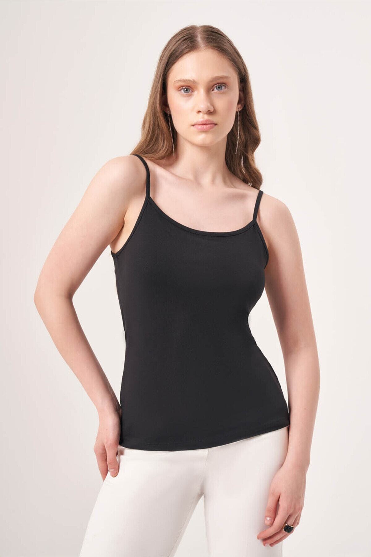 Mizalle Basic İp Siyah Askılı Atlet