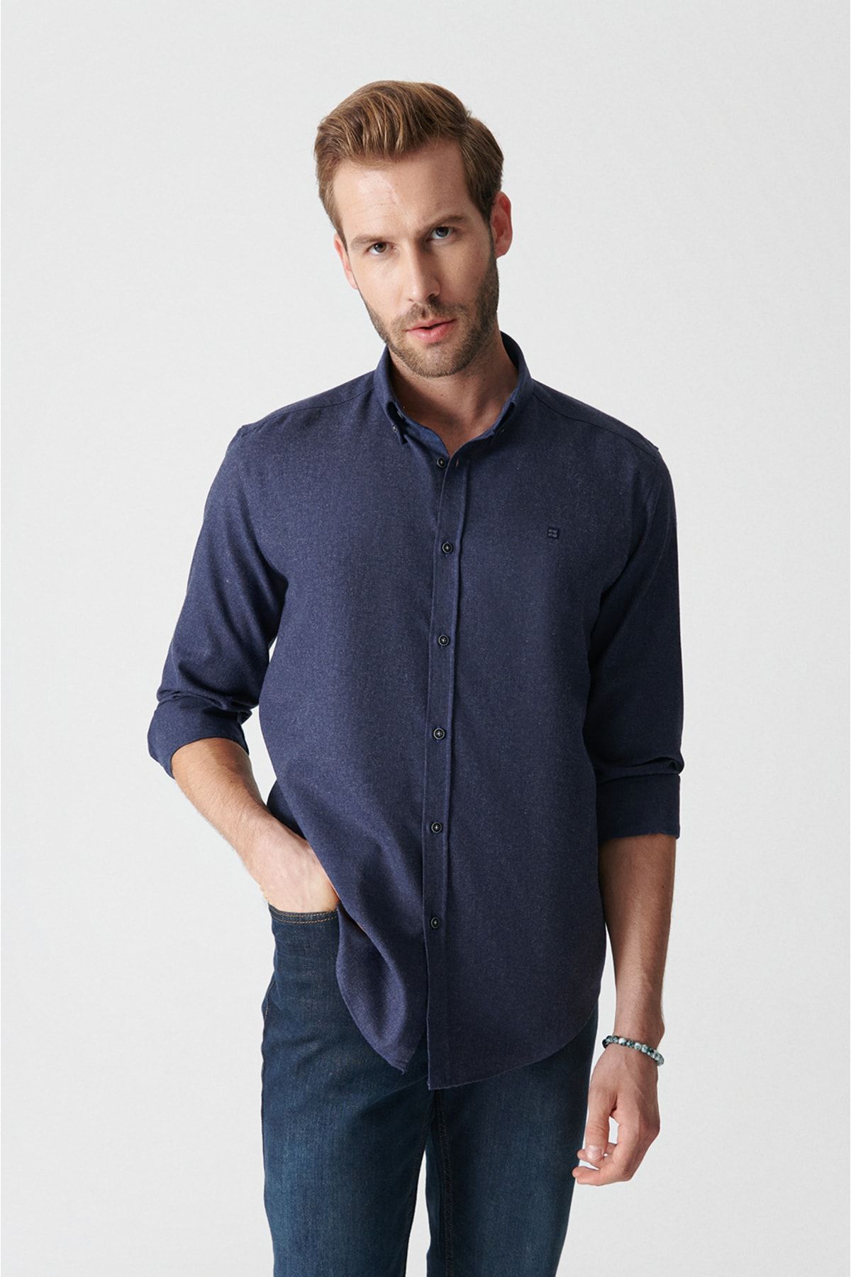 Dark blue deals button down shirt
