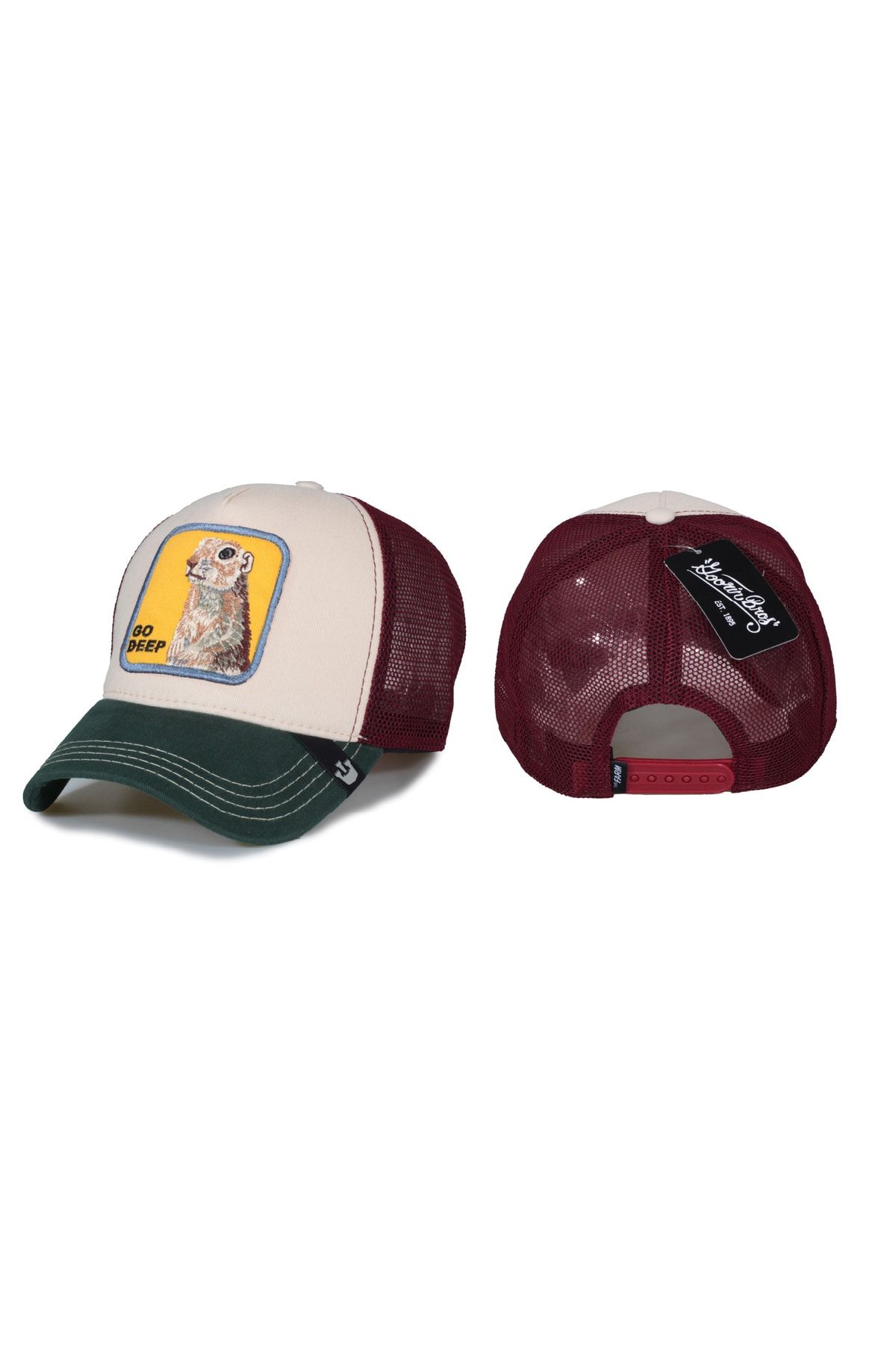 Trucker Go Deep Model Animal Patterned Hat Green Beige Claret Red