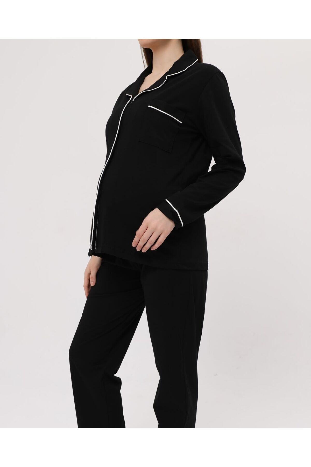 Nehir tekstil-Front Buttoned Plus Size Combed Cotton Maternity Pajama Set 2