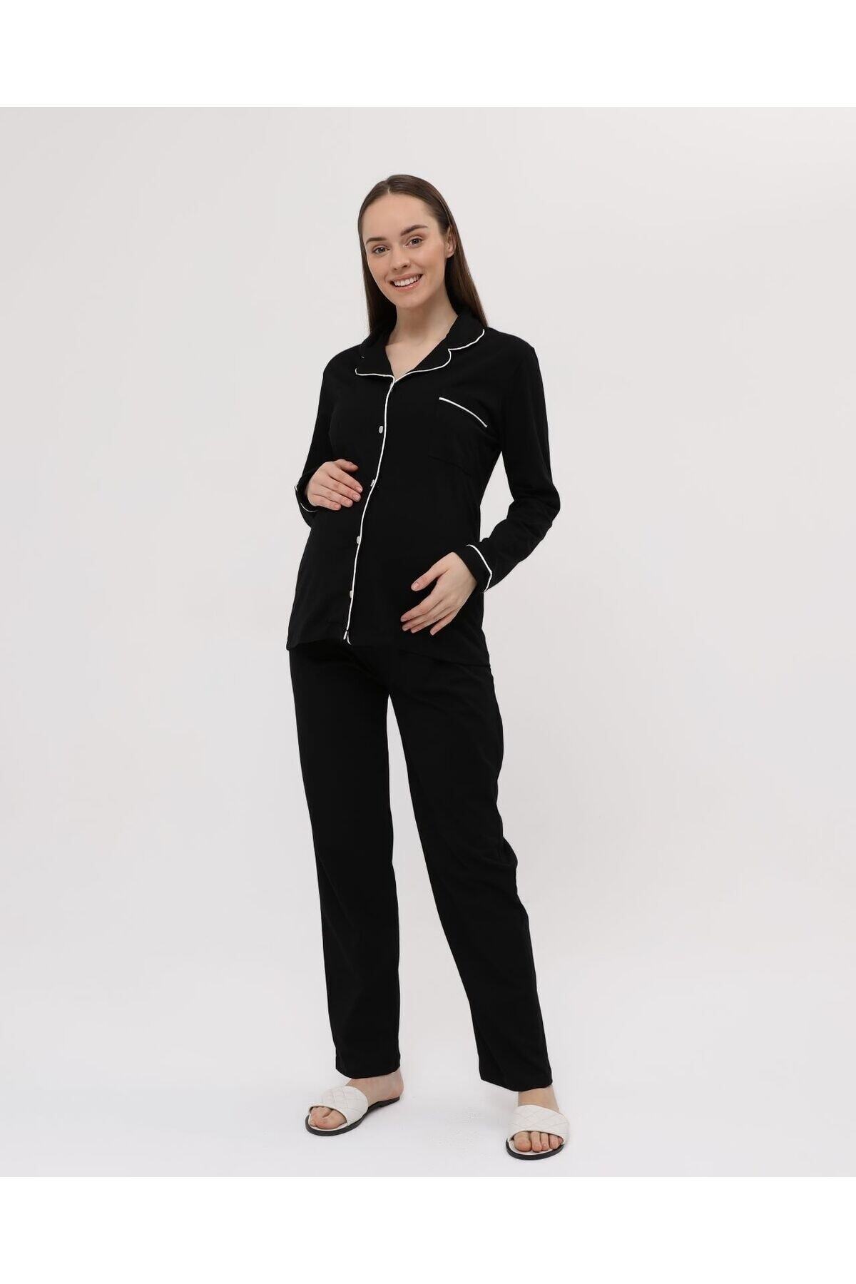 Nehir tekstil-Front Buttoned Plus Size Combed Cotton Maternity Pajama Set 8