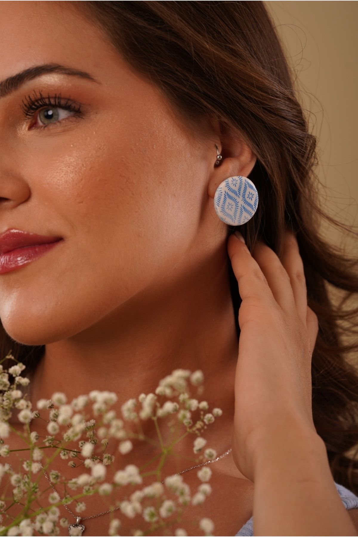 Blue and store white earrings