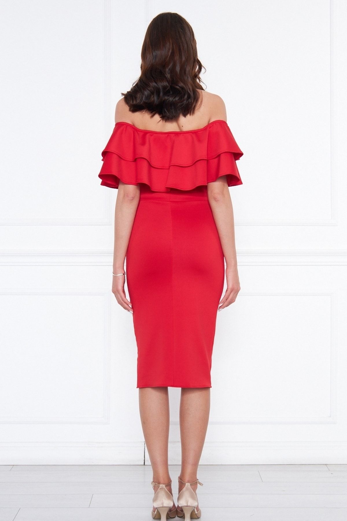Flounce detail layered midi dress outlet
