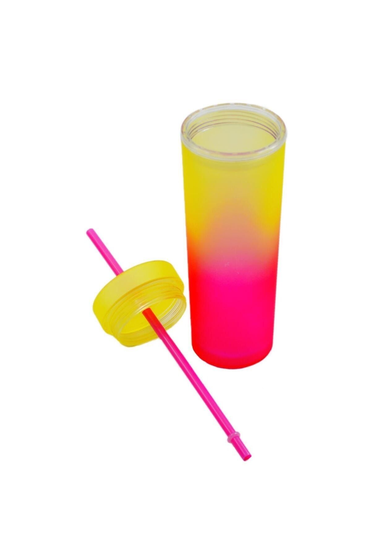 BottleBoss-Double Layer Double Colored Leak Proof Cup Flask with Straw 480 ml Yellow 4