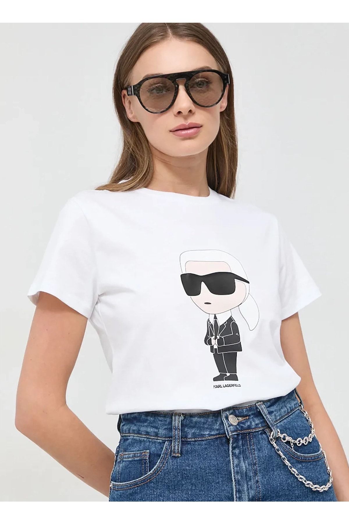 Karl Lagerfeld Bisiklet Yaka Bask l Beyaz Kad n T Shirt 230W1700 Fiyat Yorumlar Trendyol