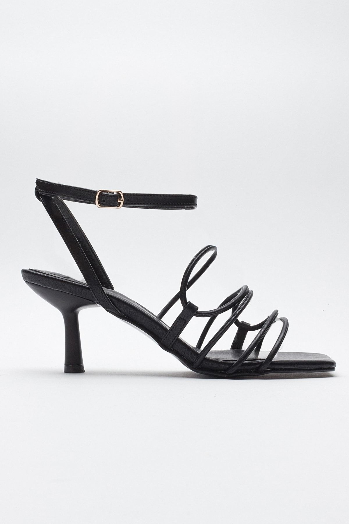 کفش پاشنه کلاسیک سیاه زنانه صندل بمانید اورجینال luvishoes