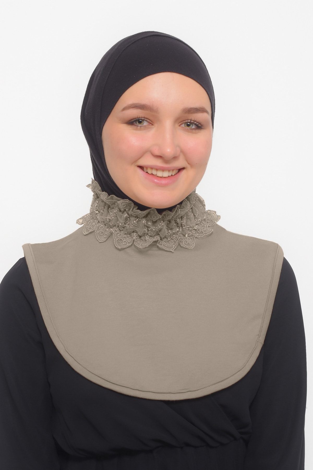Altobeh Dantelă Pentru Damă, Cu Volane, Din Cauciuc, Cu Gât Înalt, Hijab, Guler - Nurcă Deschisă Femeie - One Size