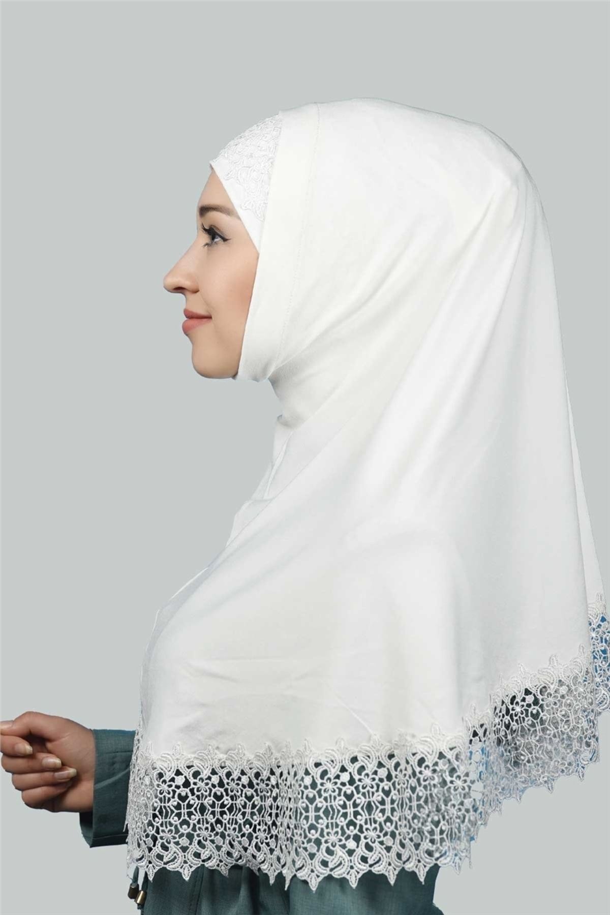 Altobeh-Set of Two Lace Practical Scarf Ready Hijab and Hijab Cap XL - Ecru 3