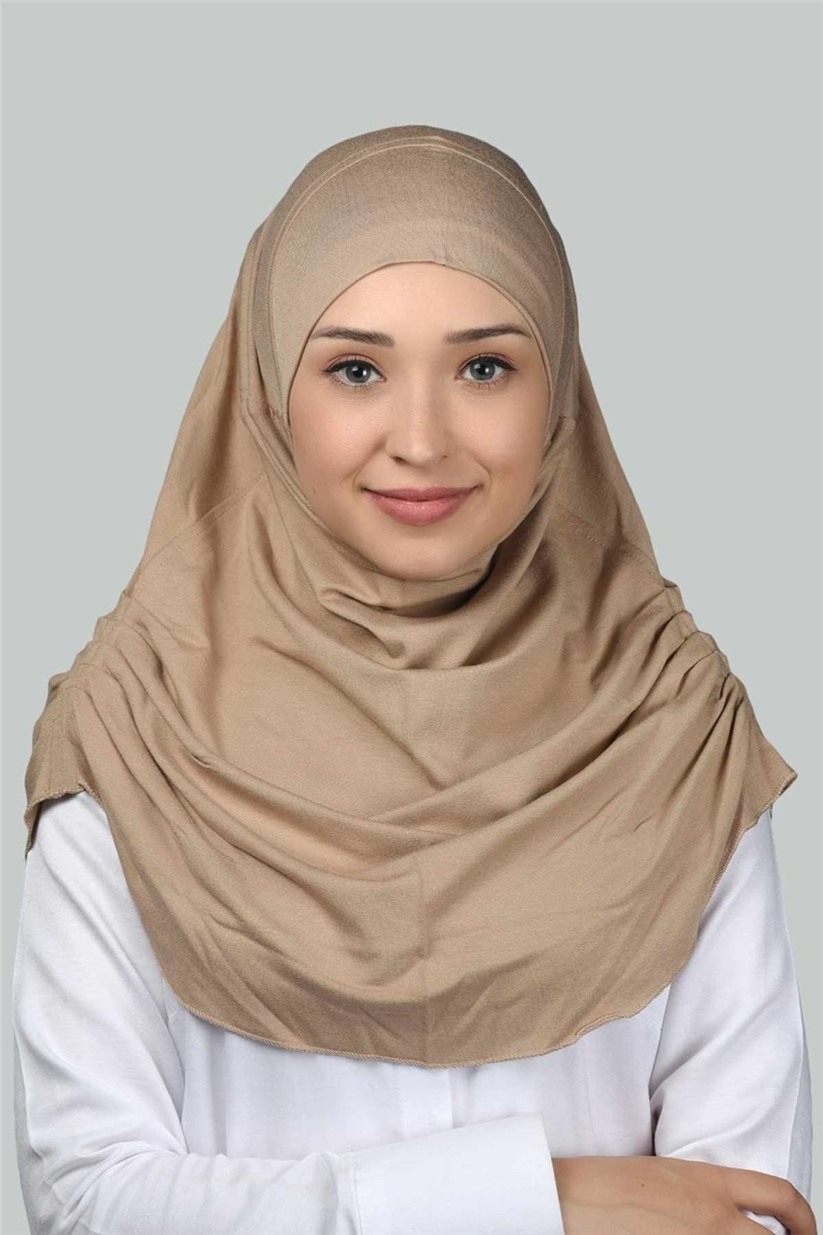 Altobeh Ready Turban Cu Cordon Plisat Eșarfă Practică Hijab Hijab - Pânză De Rugăciune - Bej Închis - One Size