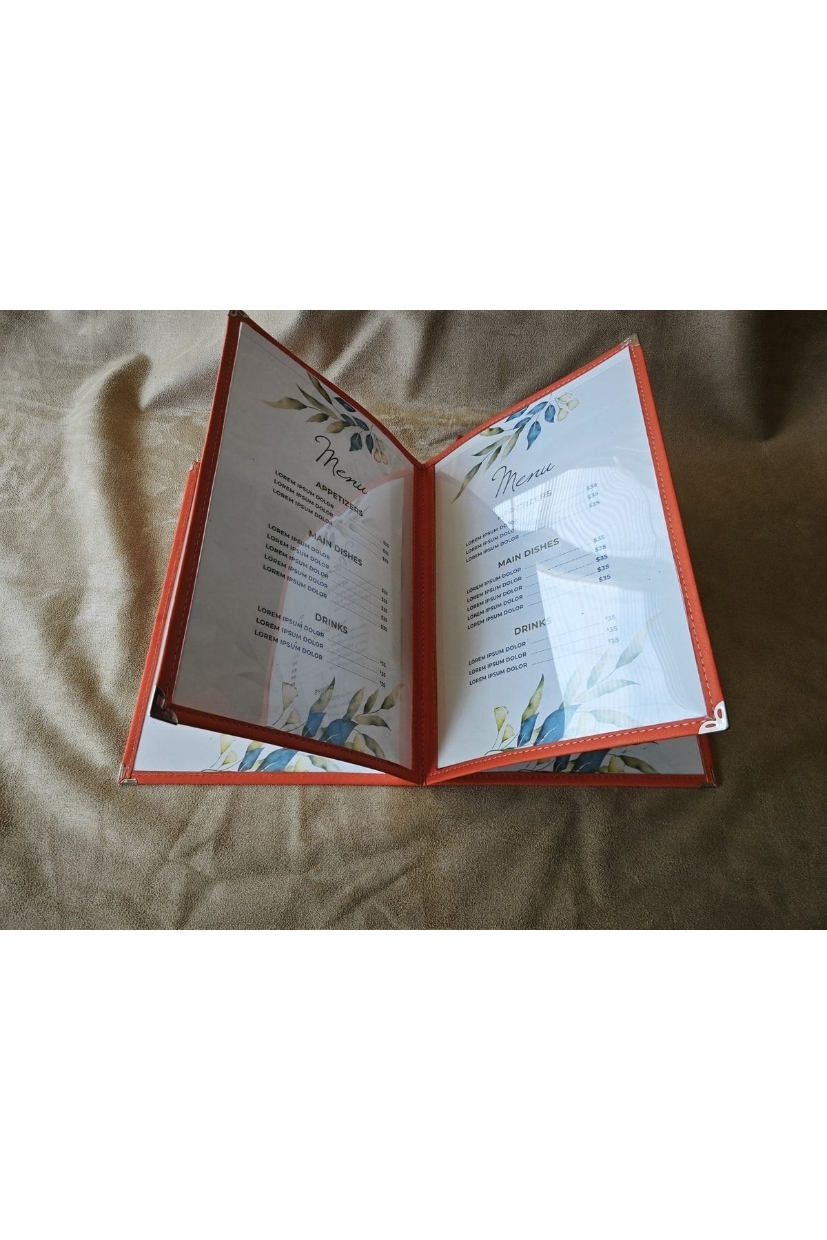 ankara menü-(1 piece ] Leather Binding A4 4 Sheets 8 Page Capacity Transparent, PVC, Acetate Menu Case 4