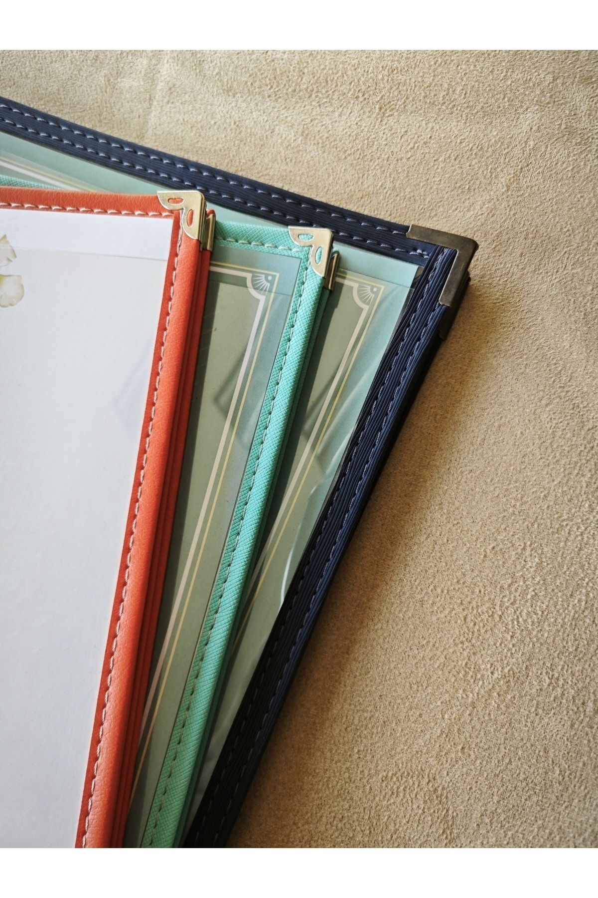 ankara menü-(1 piece ] Leather Binding A4 4 Sheets 8 Page Capacity Transparent, PVC, Acetate Menu Case 3