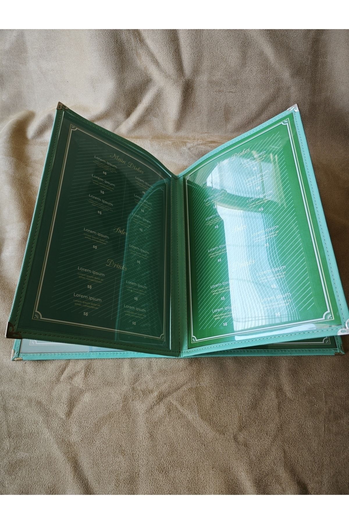 ankara menü-(1 piece ] Leather Binding A4 4 Sheets 8 Page Capacity Transparent, PVC, Acetate Menu Case 5