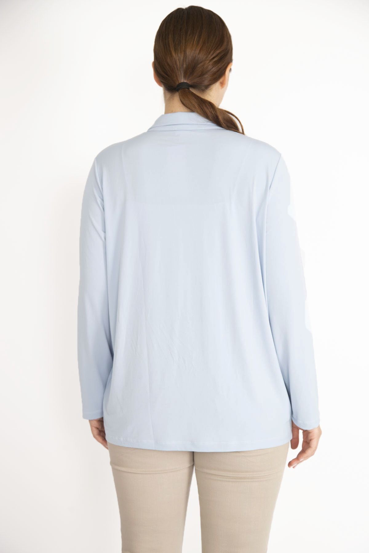 Şans Tekstil-Blauer Damen-Cardigan mit einem Knopf und ungefütterten Taschen, 26a36429 5