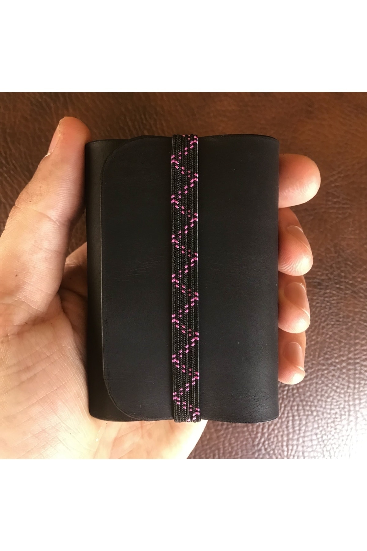 Handmade Genuine & Genuine Leather Black Elastic Card Holder/personalized Gifts/souvenirs