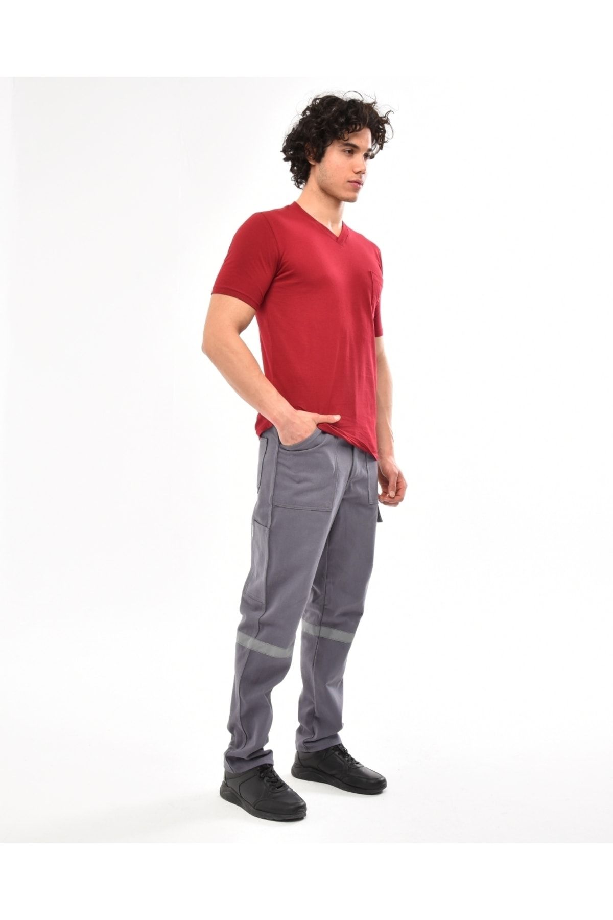 Çamdalı İş Elbiseleri-V-Neck Claret Red Short Sleeve Single Jersey Work T-Shirt - V-Neck T-shirt 2