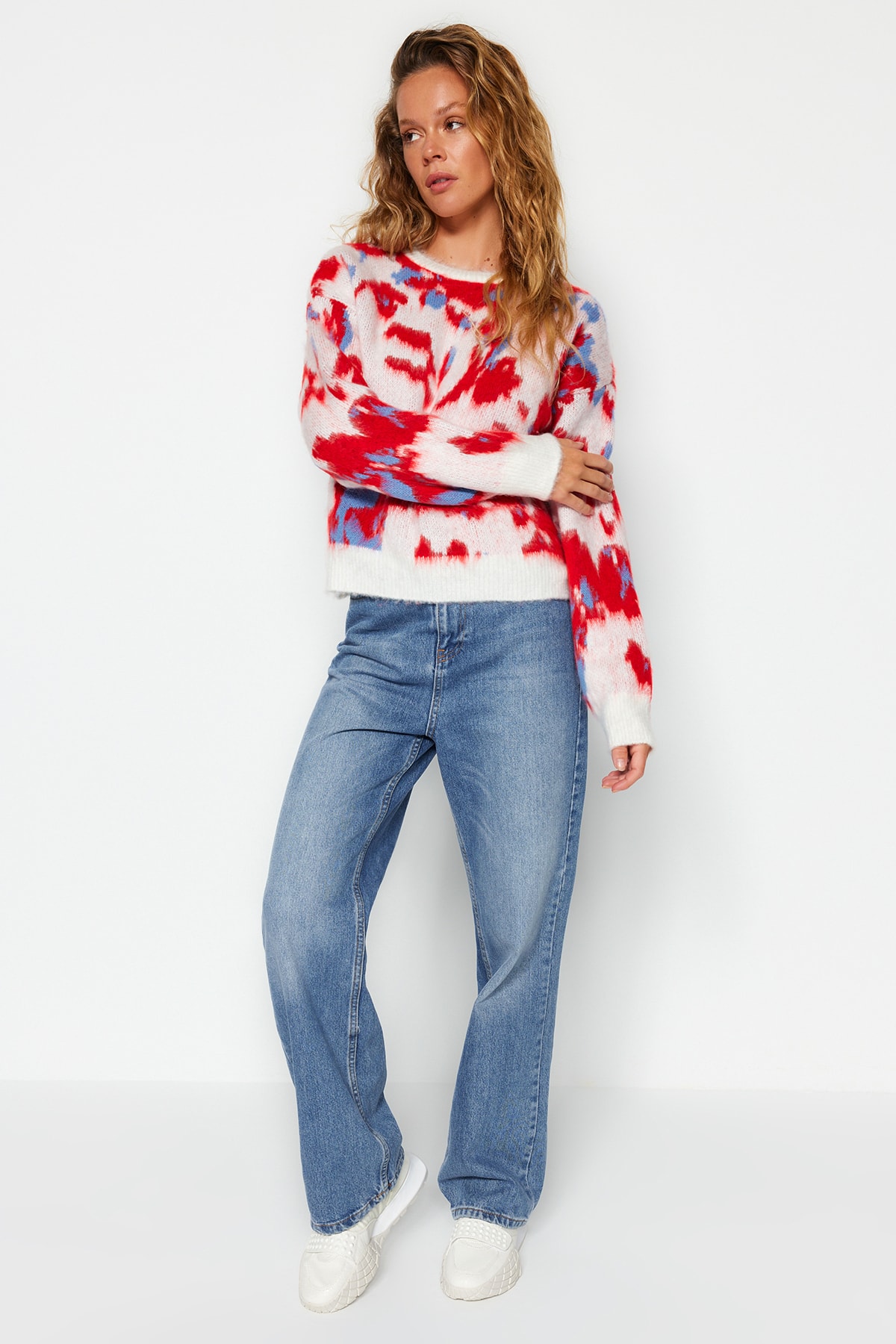 Trendyolmilla  Ekru Yumuşak Dokulu Bisiklet Yaka Desenli Triko Kazak TWOAW24KZ00214 - Görsel 2