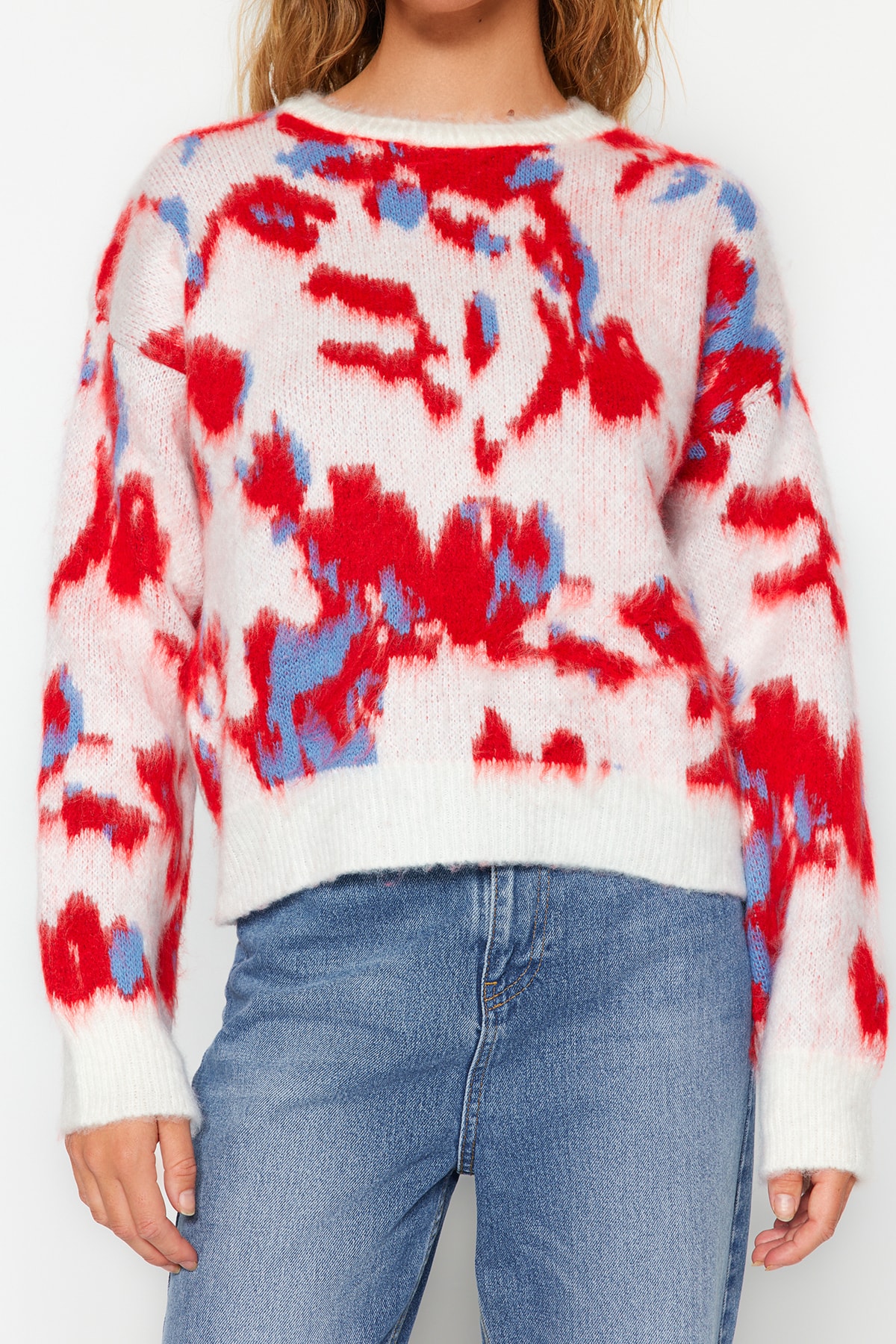 Trendyolmilla  Ekru Yumuşak Dokulu Bisiklet Yaka Desenli Triko Kazak TWOAW24KZ00214 - Görsel 4