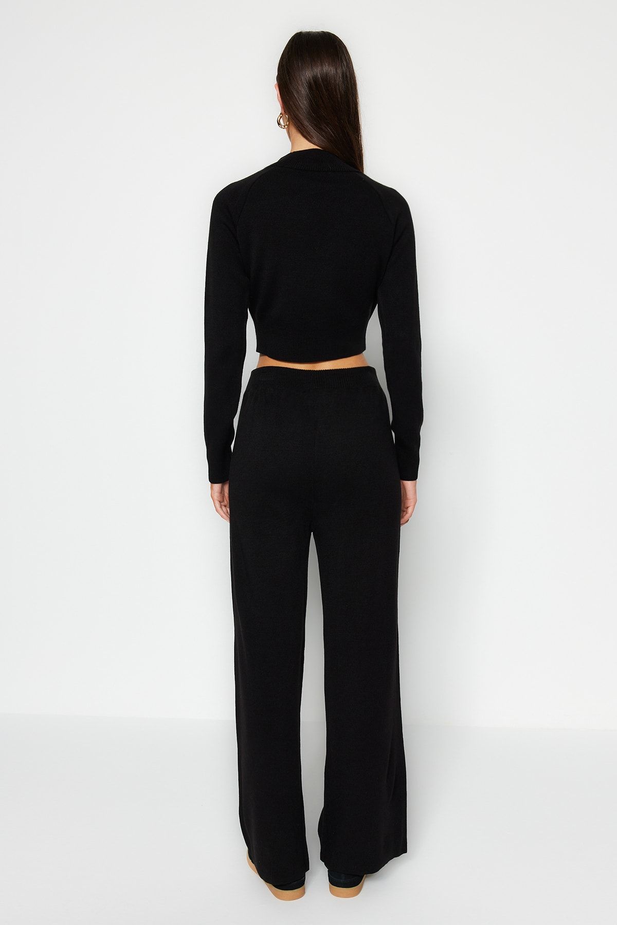 Trendyol Collection-Black Crop Basic Knitwear Top and Bottom Set TWOAW24AU00024 5