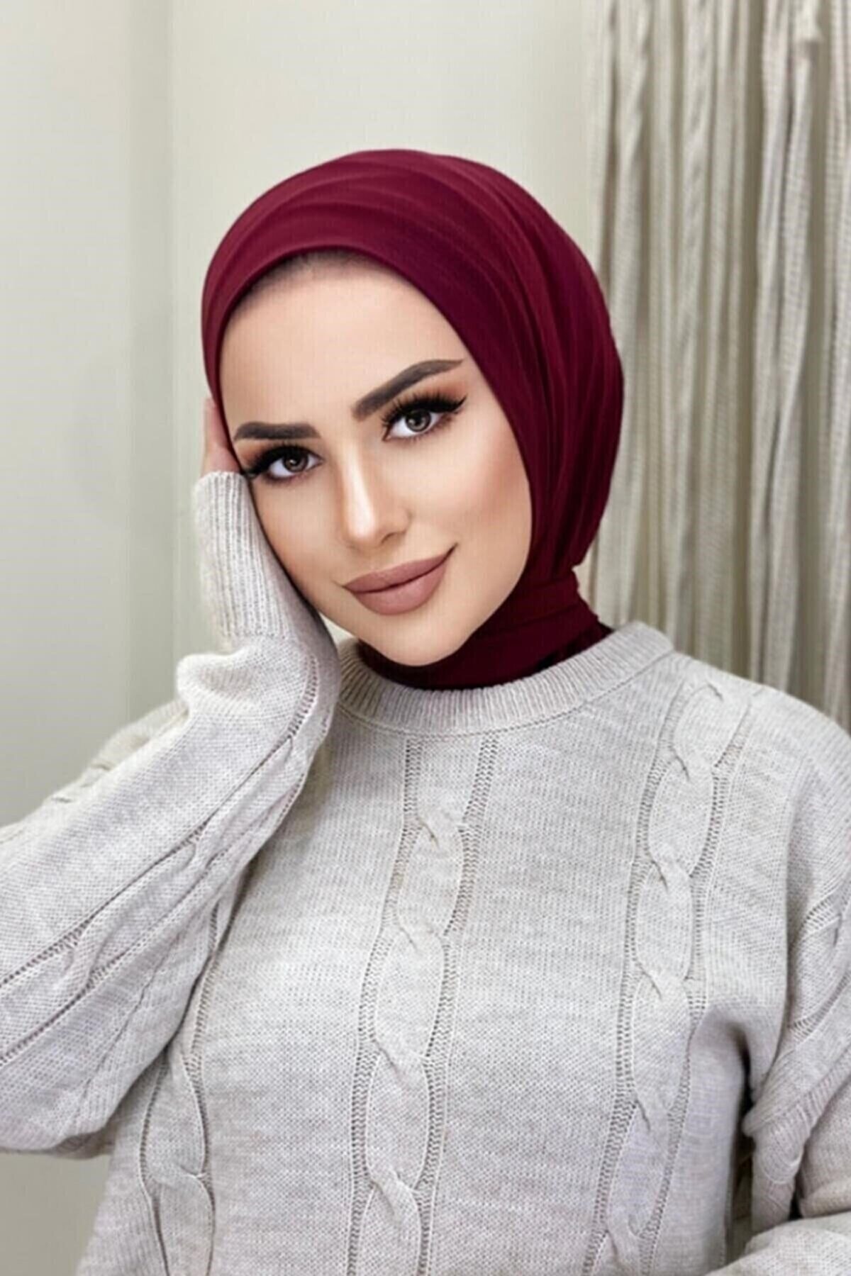 Snap Button Compatible Hijab Cap Burgundy