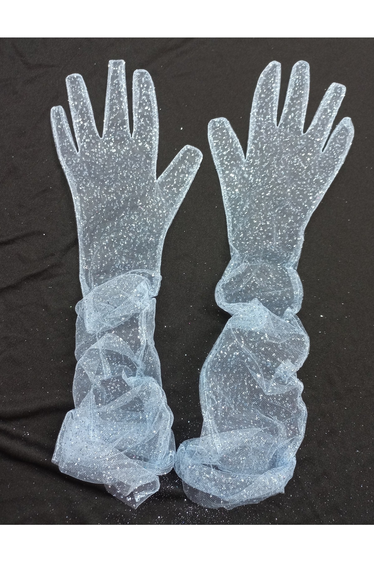 es moda shop  Diamond ışıltılı abiye gelin eldiveni uzun mavi - Görsel 4