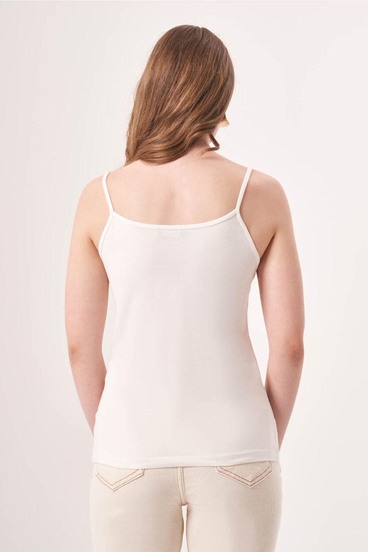 Mizalle-Basic Thread Ecru Strappy Undershirt 3