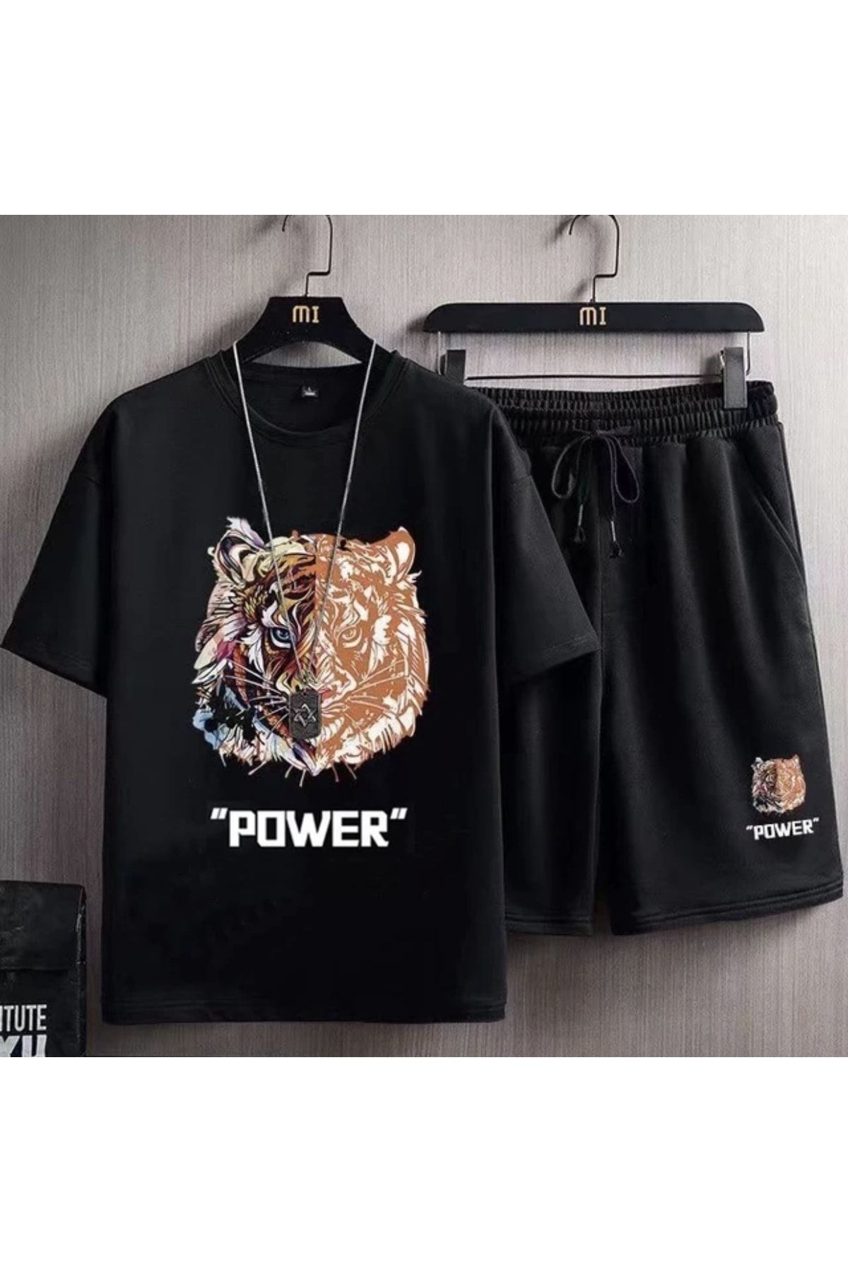 PUNIX-LARGE SIZE TIGER POWER CUSTOM PRODUCTION MEN'S DIGITAL PRINT T-SHIRT SHORTS SET 1
