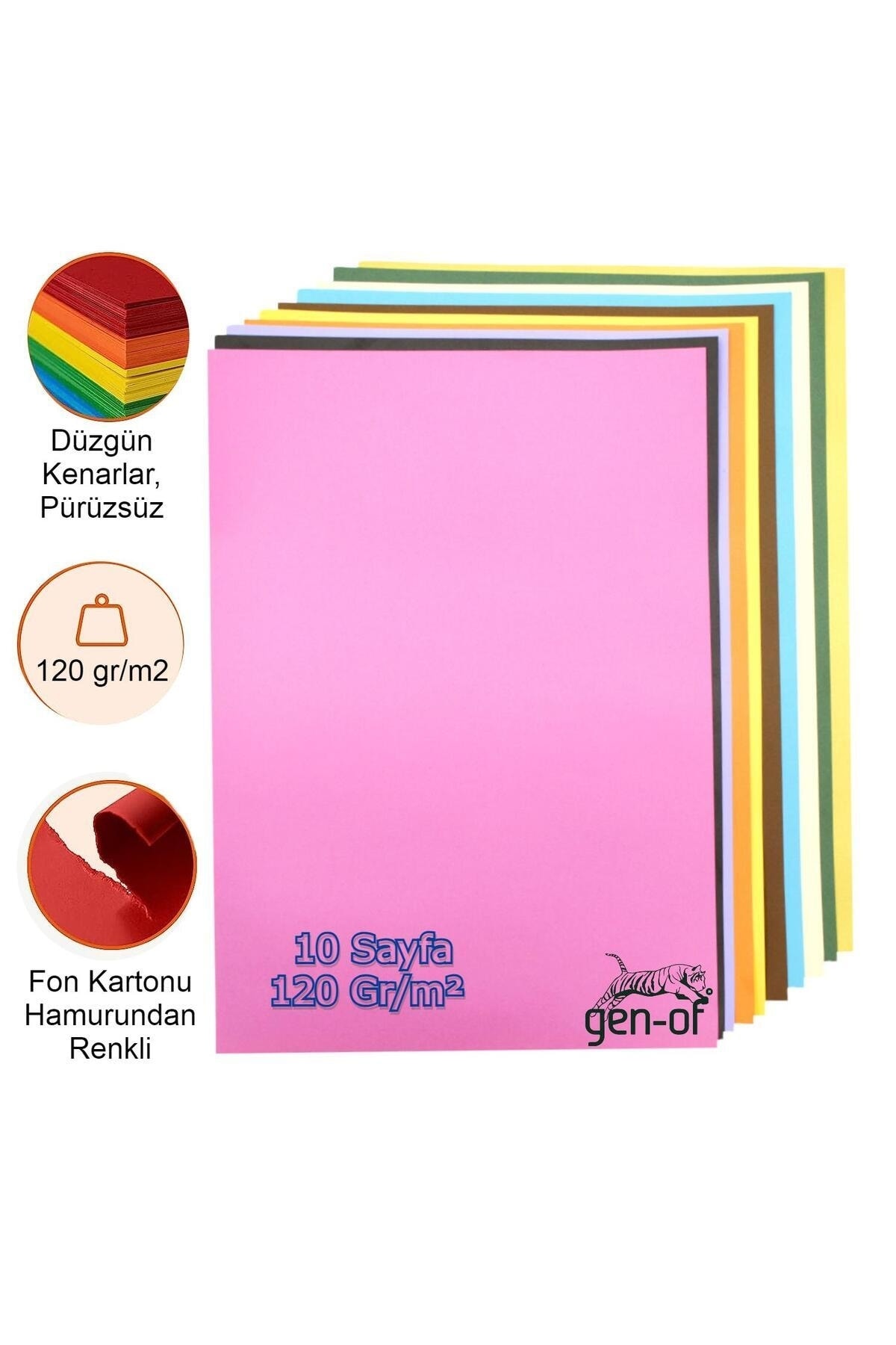 Gen-Of Fon Kartonu 25x35 cm 120 Gr 10 Renk Karışık