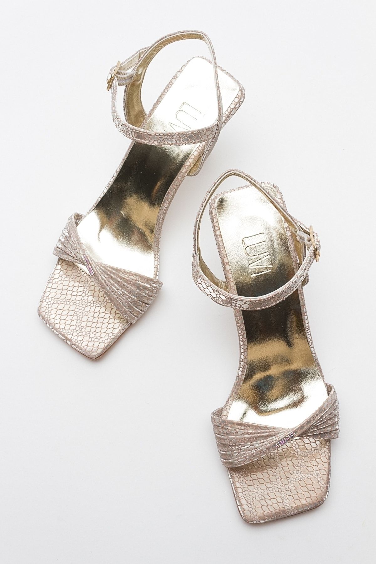 کفش مجلسی طلایی زنانه پاشنه الگوی طلا اورجینال luvishoes