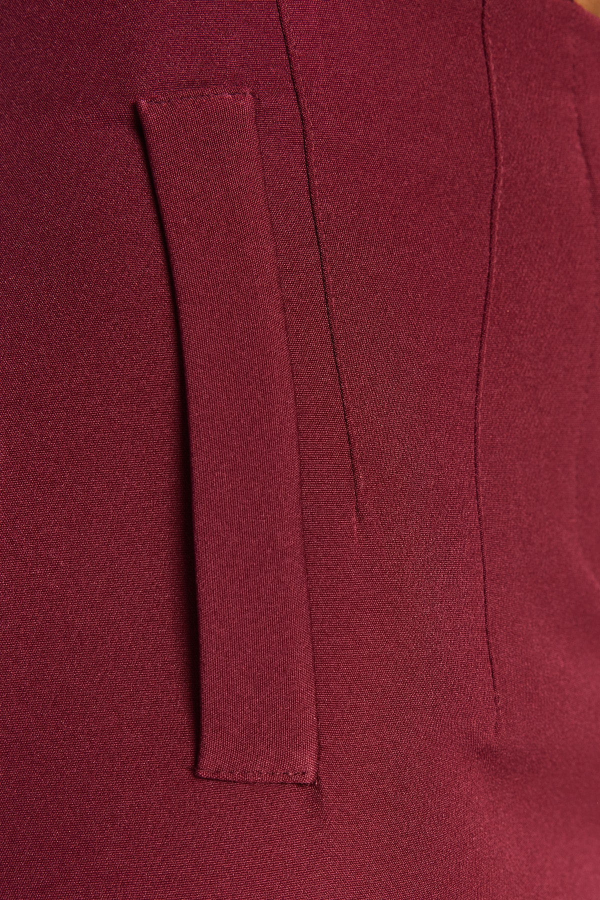 Trendyolmilla  Koyu Bordo Cigarette Kalıp Pensli Yüksek Bel Bilek Boy Dokuma Kumaş Pantolon TWOSS20PL0515 - Görsel 6