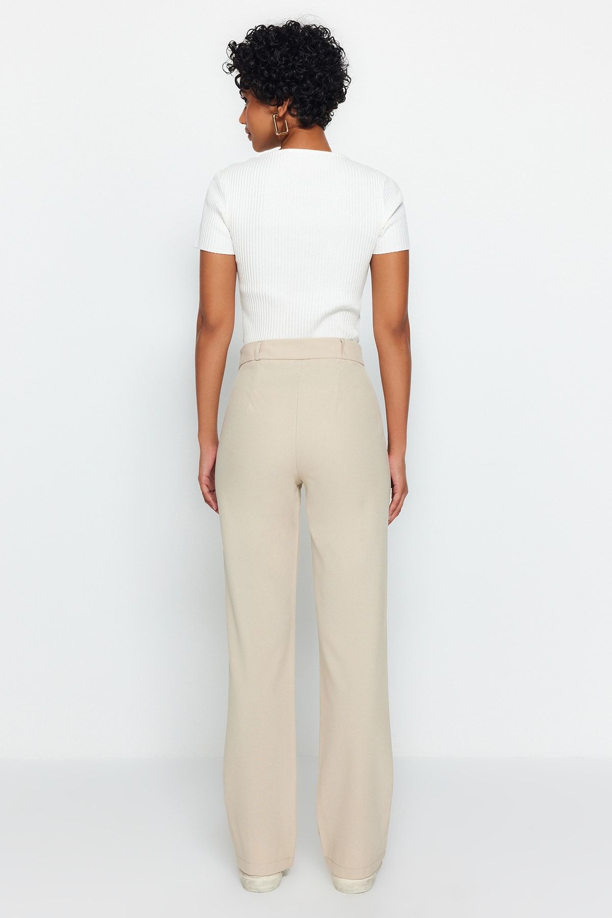 Trendyol Collection-Nerzfarbene, gerade geschnittene, gerippte, gewebte Hose mit hoher Taille TWOSS21PL0093 17