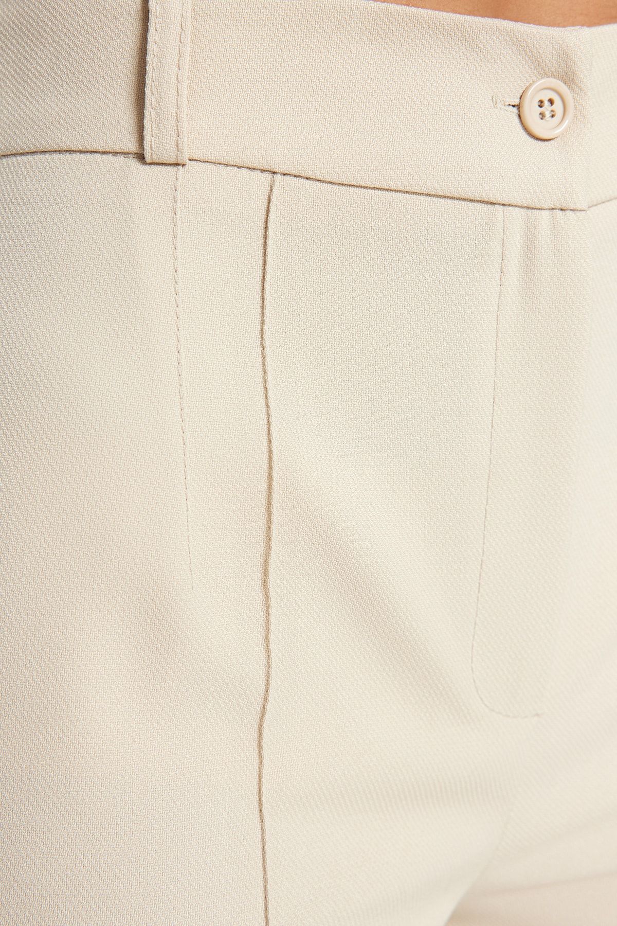 Trendyol Collection-Nerzfarbene, gerade geschnittene, gerippte, gewebte Hose mit hoher Taille TWOSS21PL0093 15