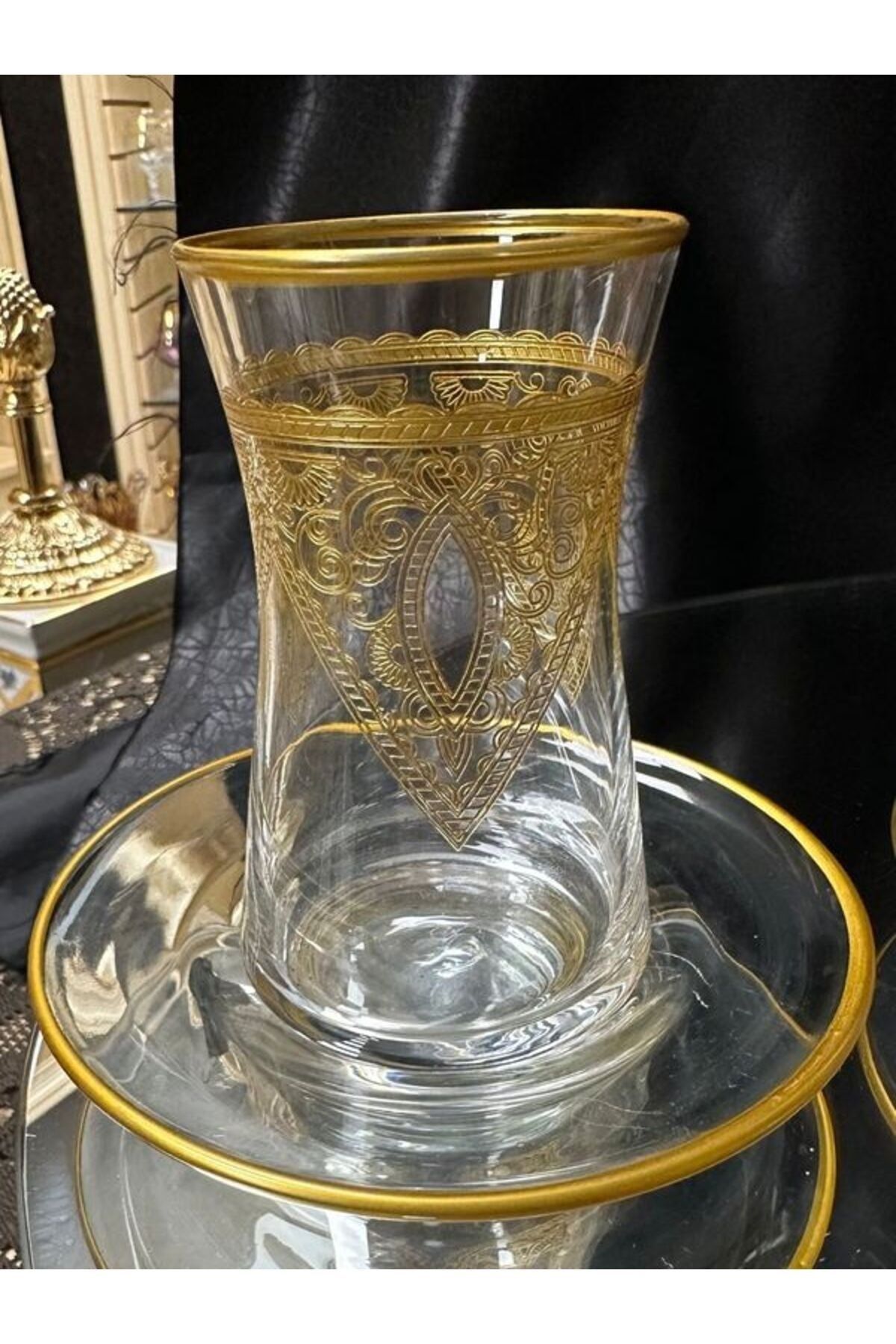 Psb.ÇAY SETİ Heybeli Altın Agız Bant 1456  Sirmine - Gold Şeffaf