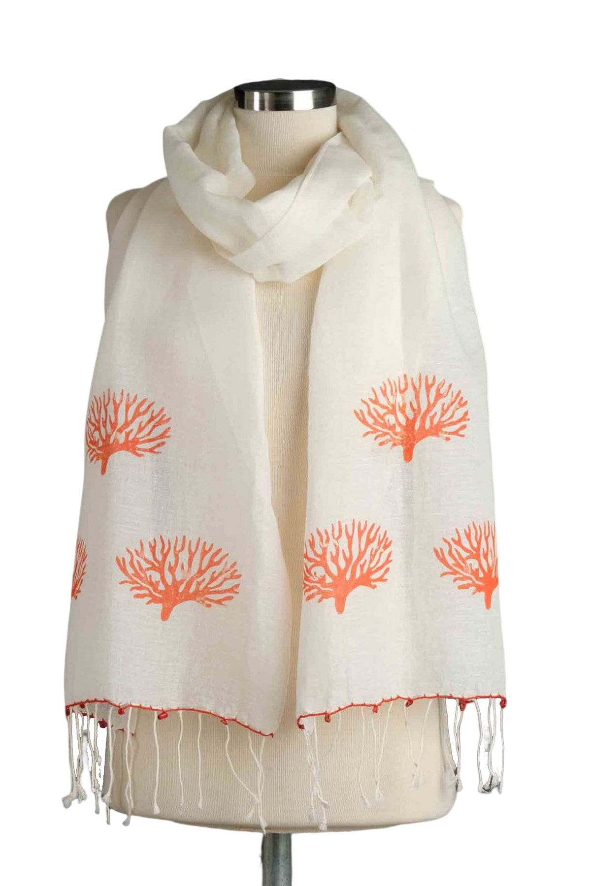 Coral linen scarf deals