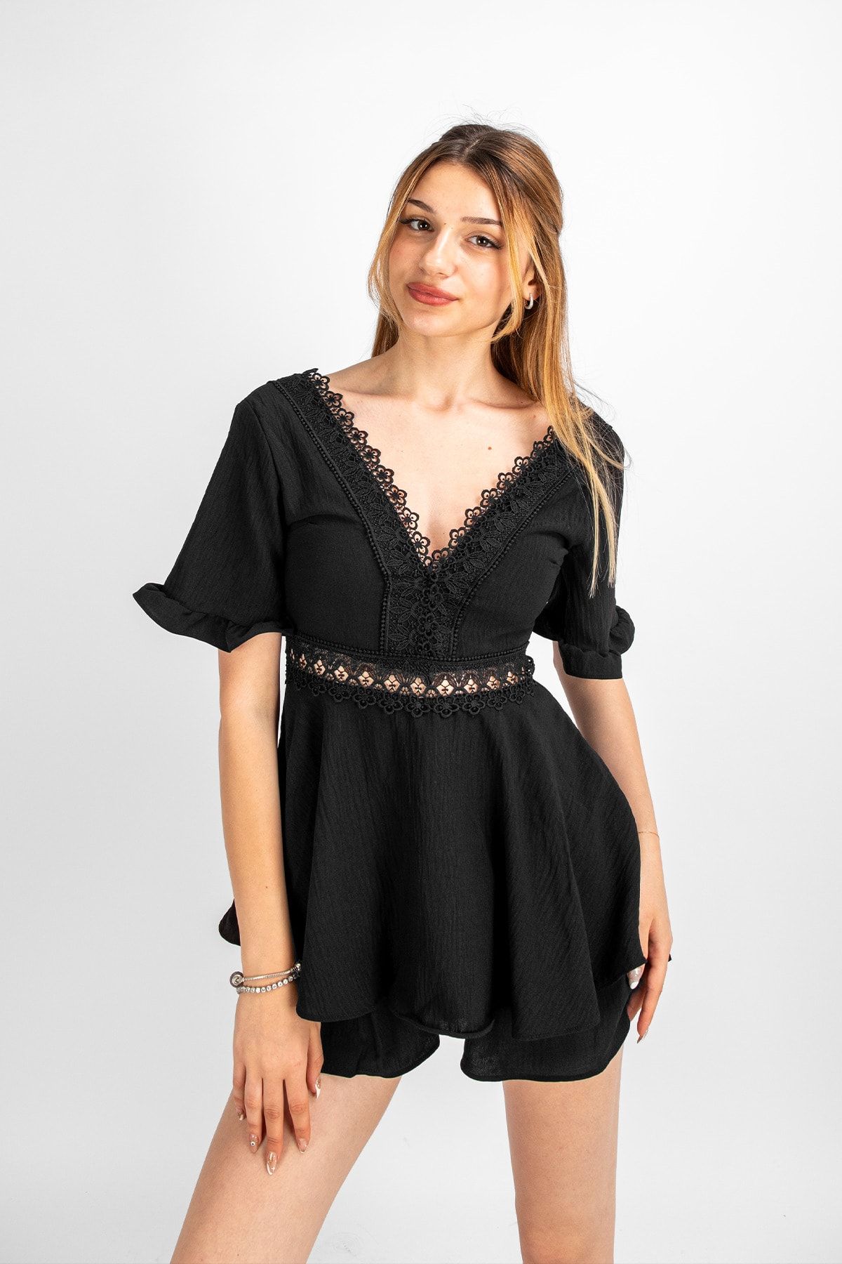 Black lace playsuit top