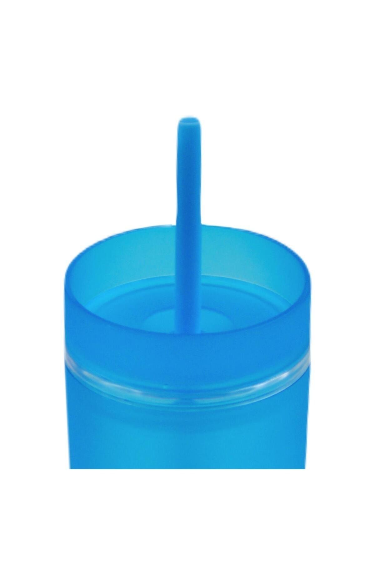BottleBoss-Double Layer Double Colored Leak Proof Cup Flask with Straw 480 ml Blue 2