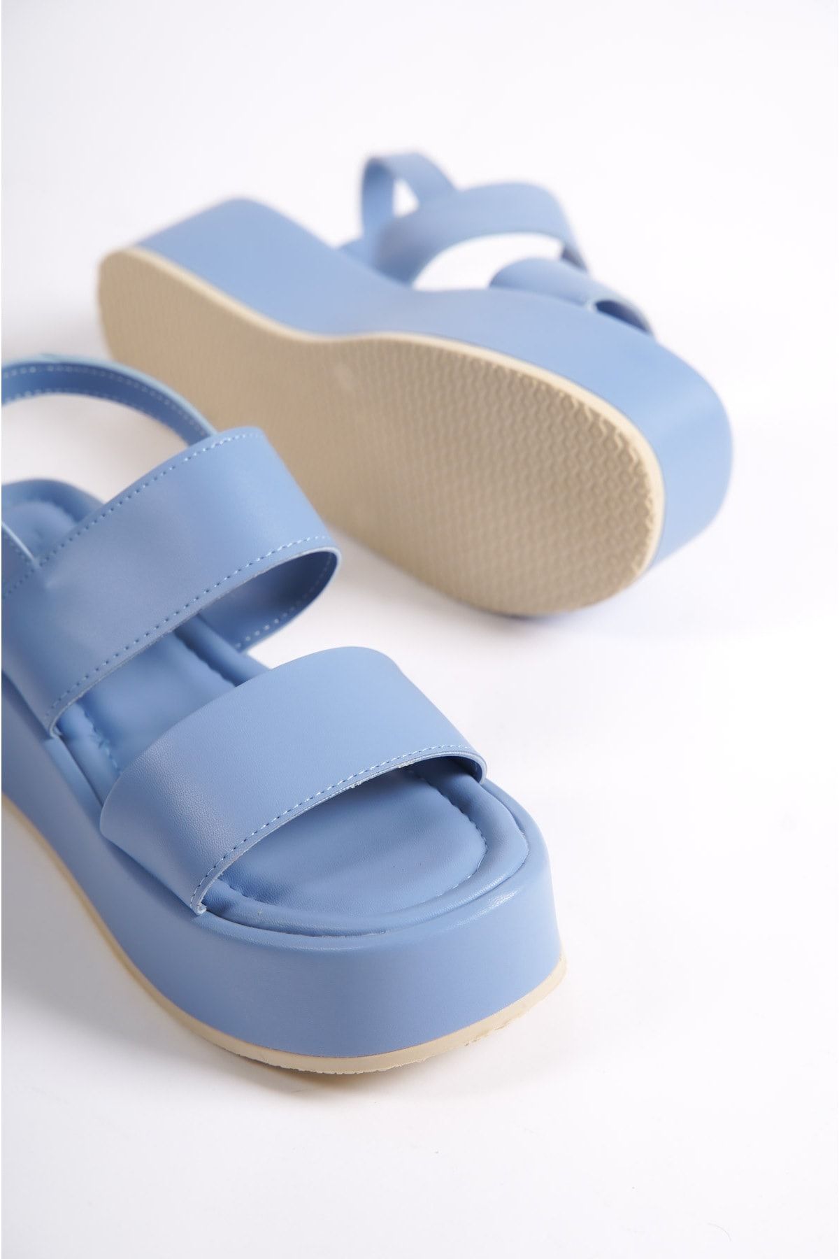 صندل آبی زنانه Capone ضخیم دو باند پرکننده شلوار جین Flatform Sandals Capone Outfitters