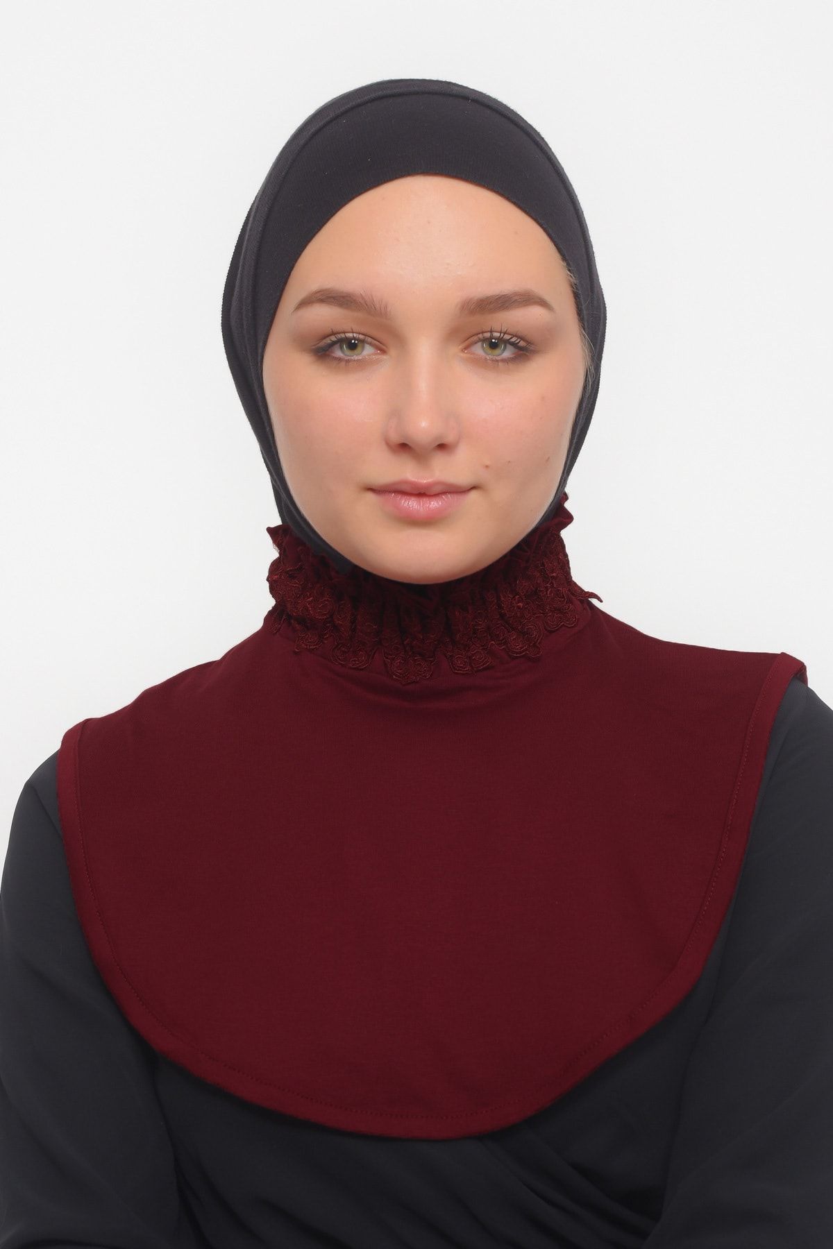 Altobeh Guler Pentru Gât Hijab Pentru Femei, Roșu Claret - Gât Roscat Din Dantelă, Volane Și Cu Șnur Din Cauciuc Femeie - One Size