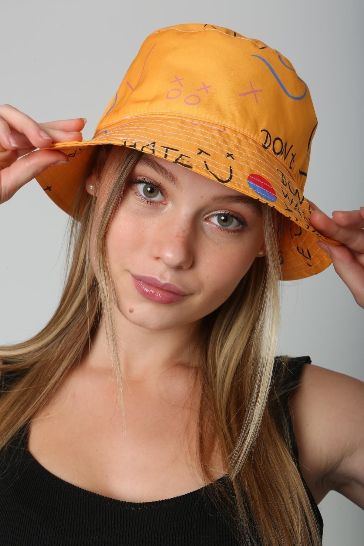 Saria Moda-Yellow Bucket Hat with Print Detail 2