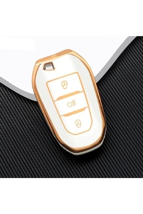 AYZ GARAGE Peugeot - Citroen - Ds TPU Malzeme Krem Anahtar Kılıfı (Orta Tuş Far)